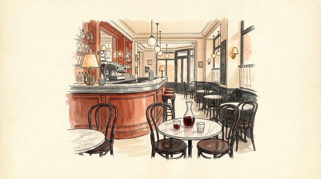 Illustration de l'intérieur d'un bistrot parisien