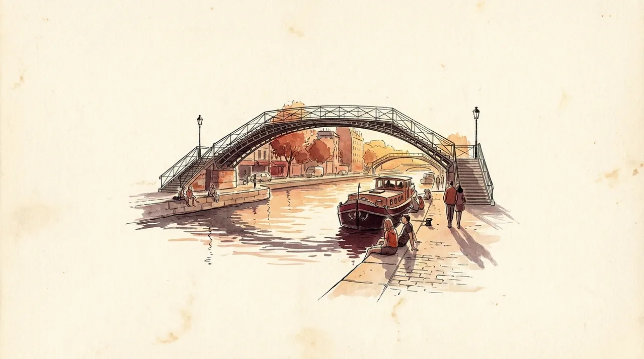 Illustration du canal Saint-Martin au coucher du soleil