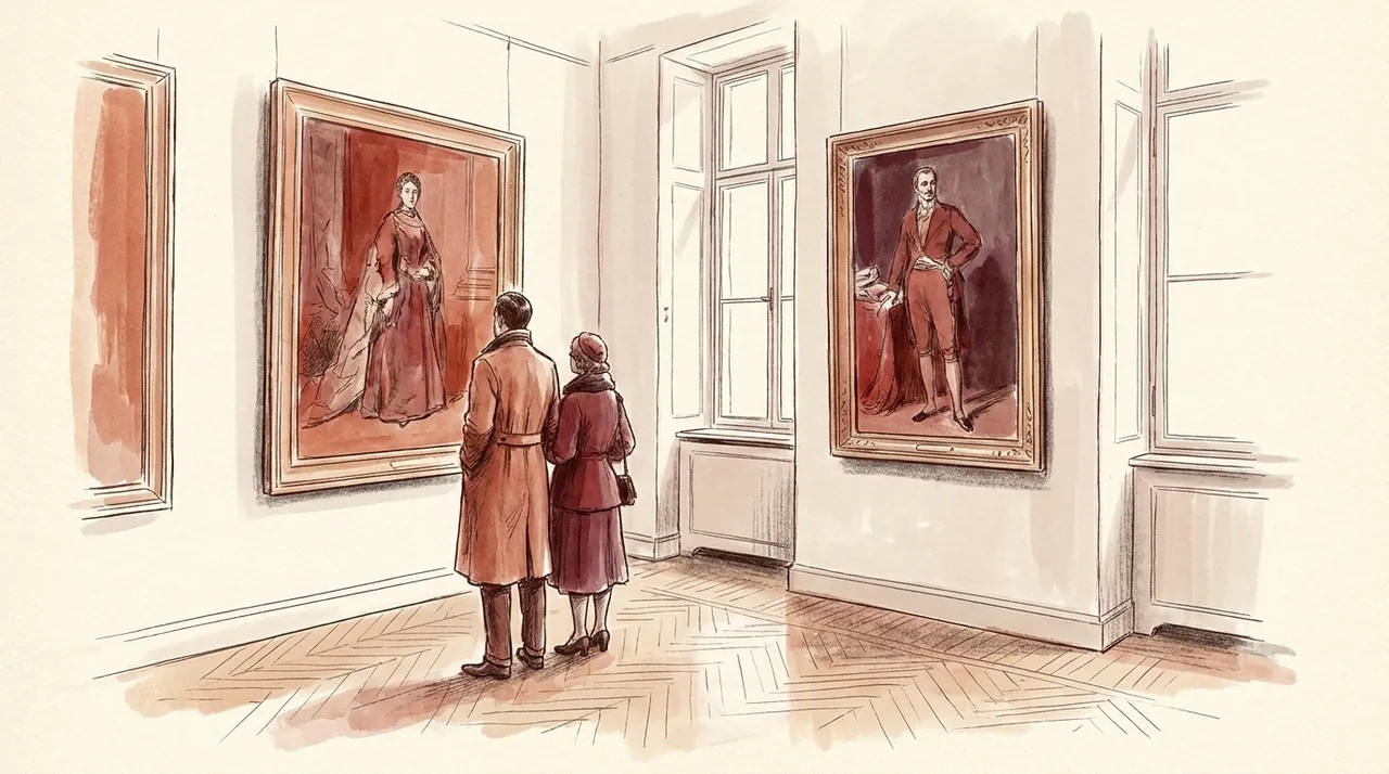 Illustration d'une galerie d'art avec des visiteurs